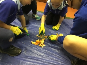 Students sorting waste