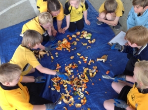 students sorting waste