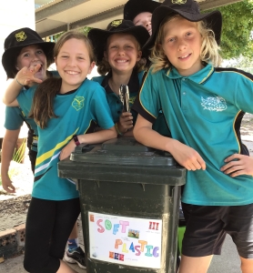 students with soft plastic bin